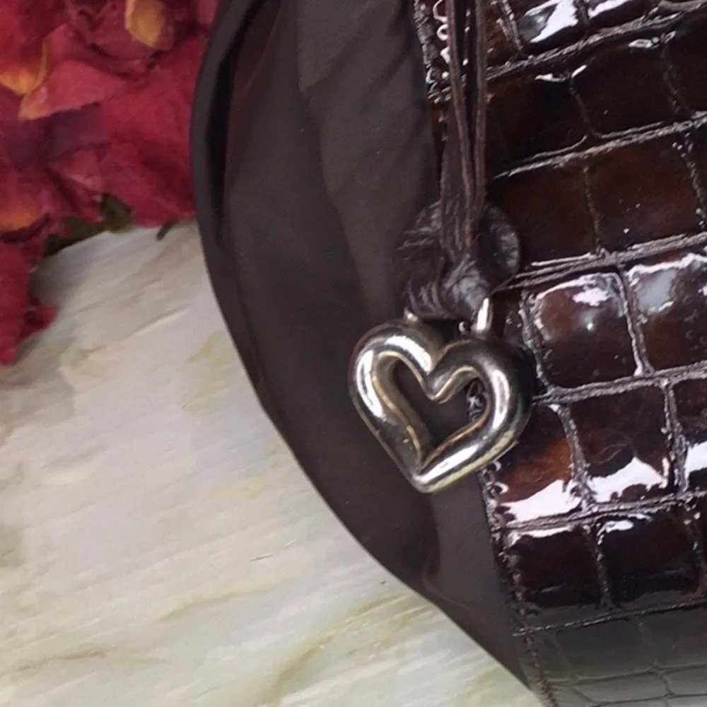 Brighton Large Chocolate  Black  Nylon & Patent Leather Hobo Handbag Pur…